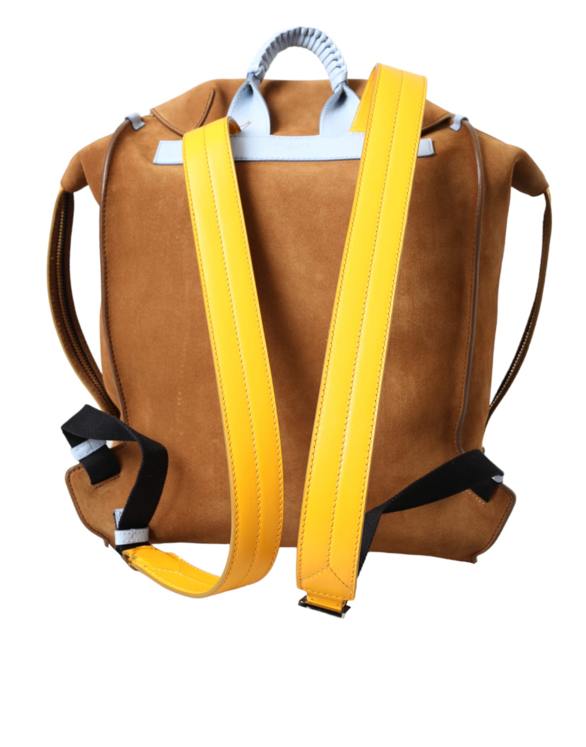 Brown Yellow Suede Leather Logo Backpack Bag