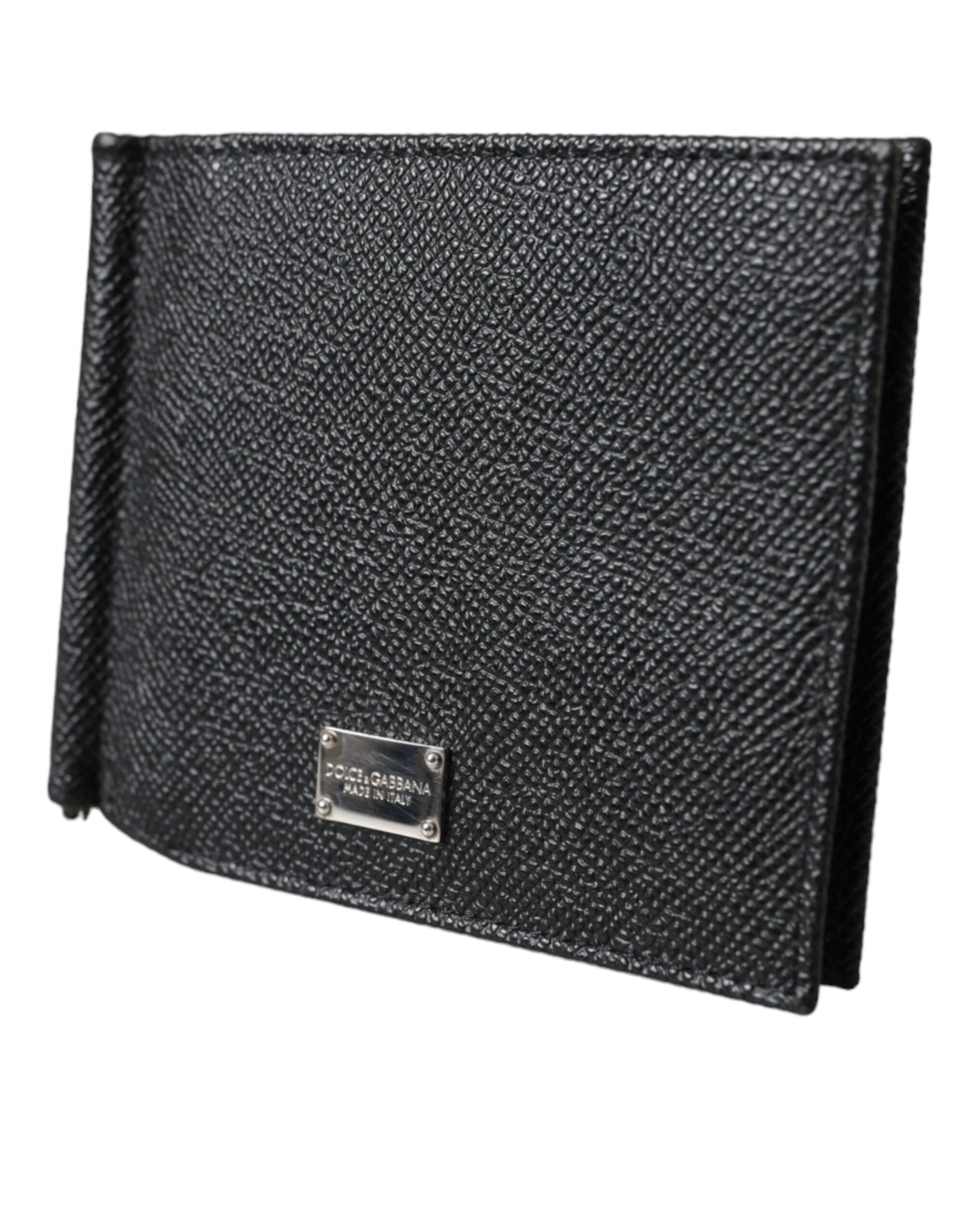 Black Leather Bifold Logo Plaque Card Holder Wallet