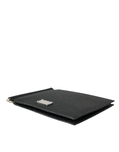 Black Leather Bifold Logo Plaque Card Holder Wallet