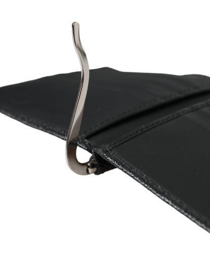 Black Leather Bifold Logo Plaque Card Holder Wallet