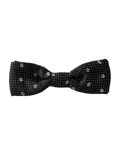 Black Silk Floral Adjustable Neck Men Papillon Bow Tie