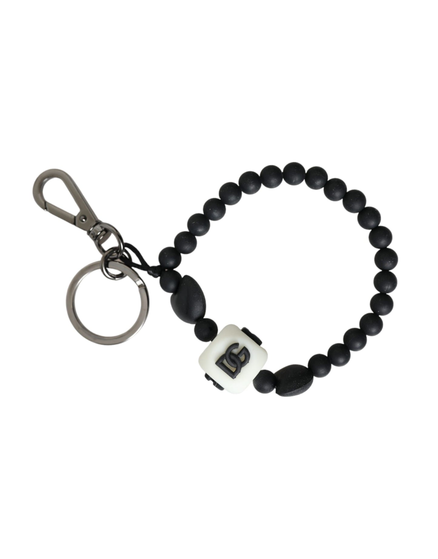 Black White Beaded DG Charm Accessory Keychain Keyring