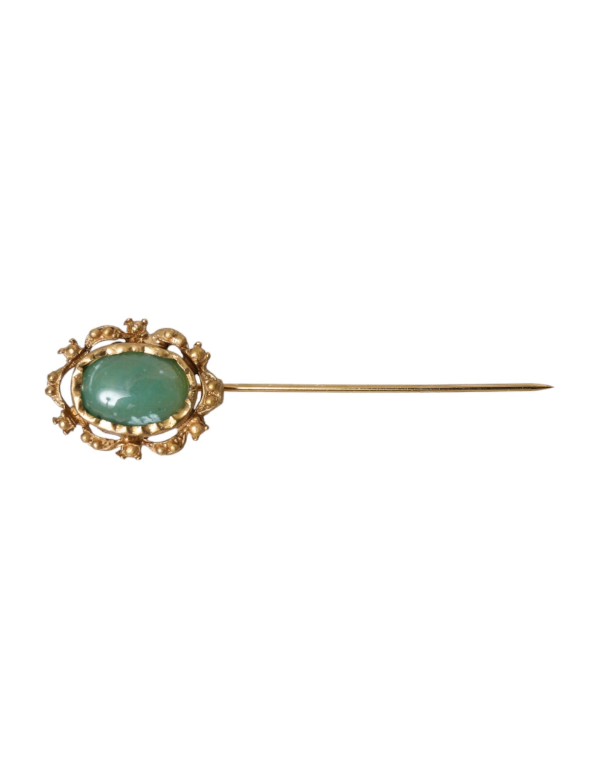 Gold Tone Brass Oval Gem Stone Men Pin Brooch