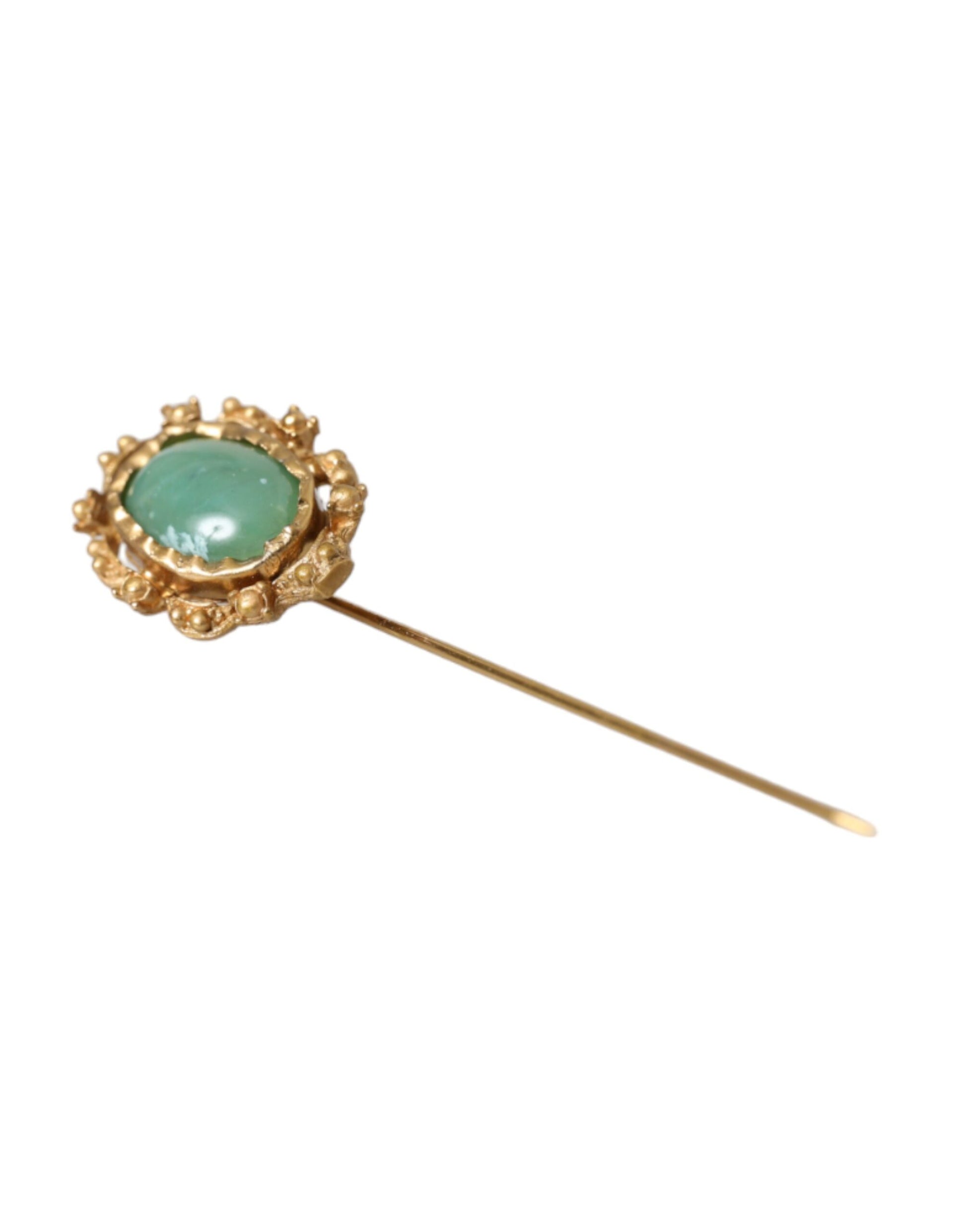 Gold Tone Brass Oval Gem Stone Men Pin Brooch