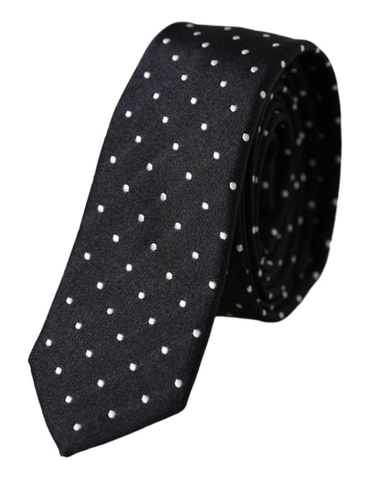 Black Polka Dot Silk Skinny Adjustable Men Tie