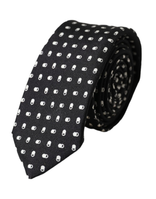 Black Patterned 100%Silk Adjustable Tie