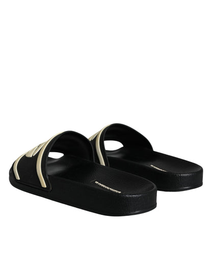 Black Rubber Sandals Slides Beachwear Shoes