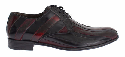 Elegant Black Bordeaux Striped Leather Dress Shoes