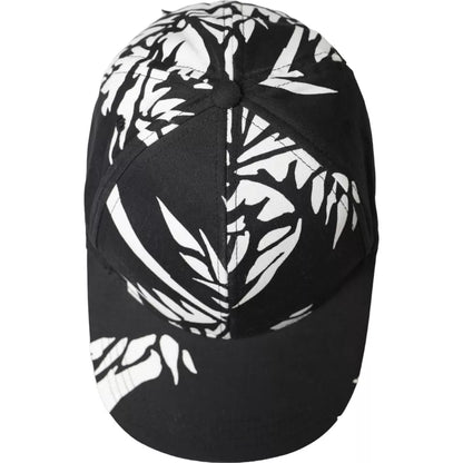 Black Cotton Leaf Print Baseball Hat