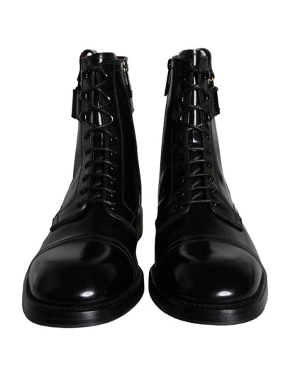 Black Logo Lace Up Mid Calf Men Boots Shoes