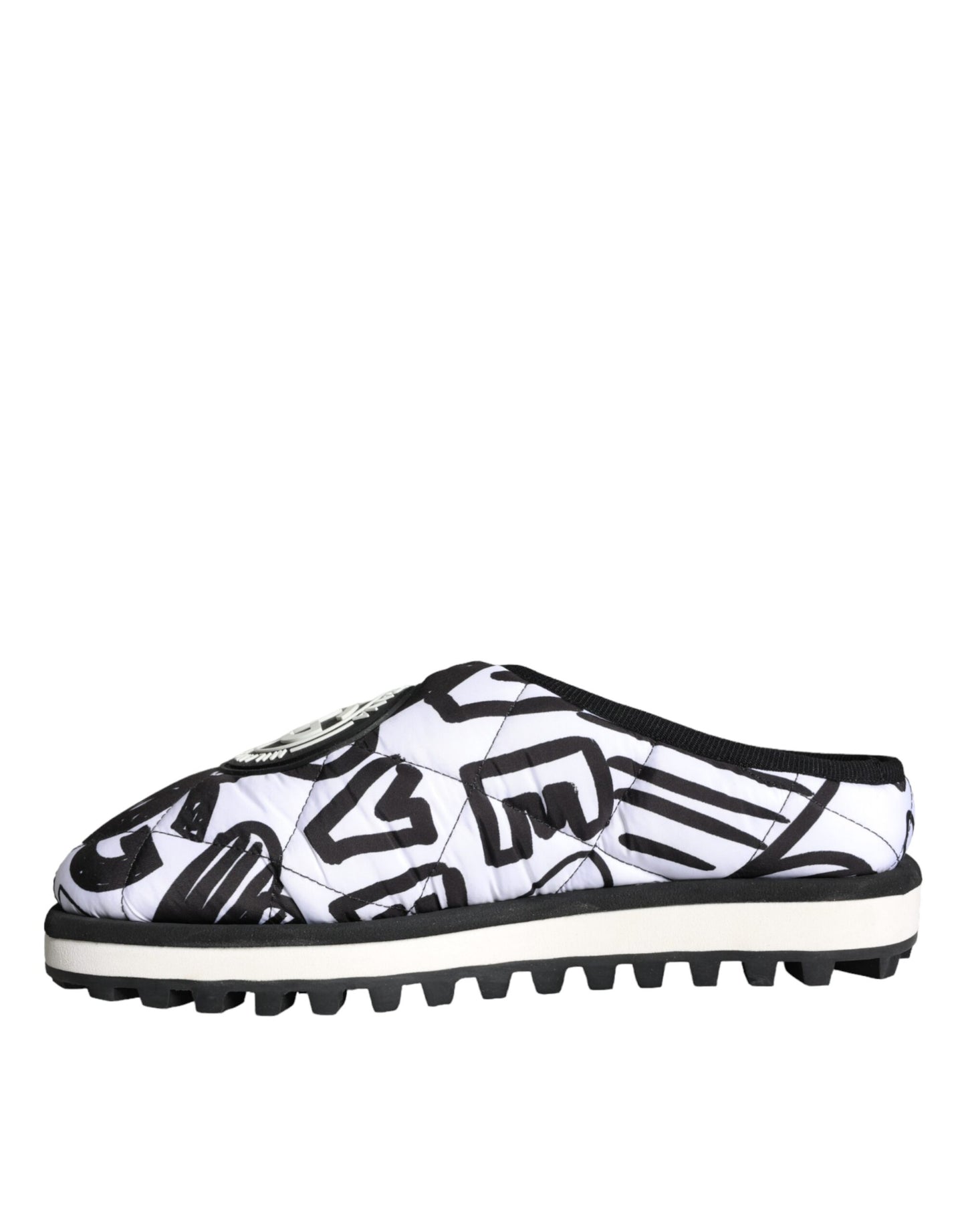 Black White Quilted Logo Sandals Slides Shoes