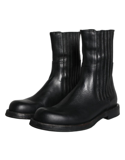 Black Horse Leather Mid Calf Boots Men Shoes