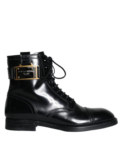 Black Logo Lace Up Mid Calf Men Boots Shoes