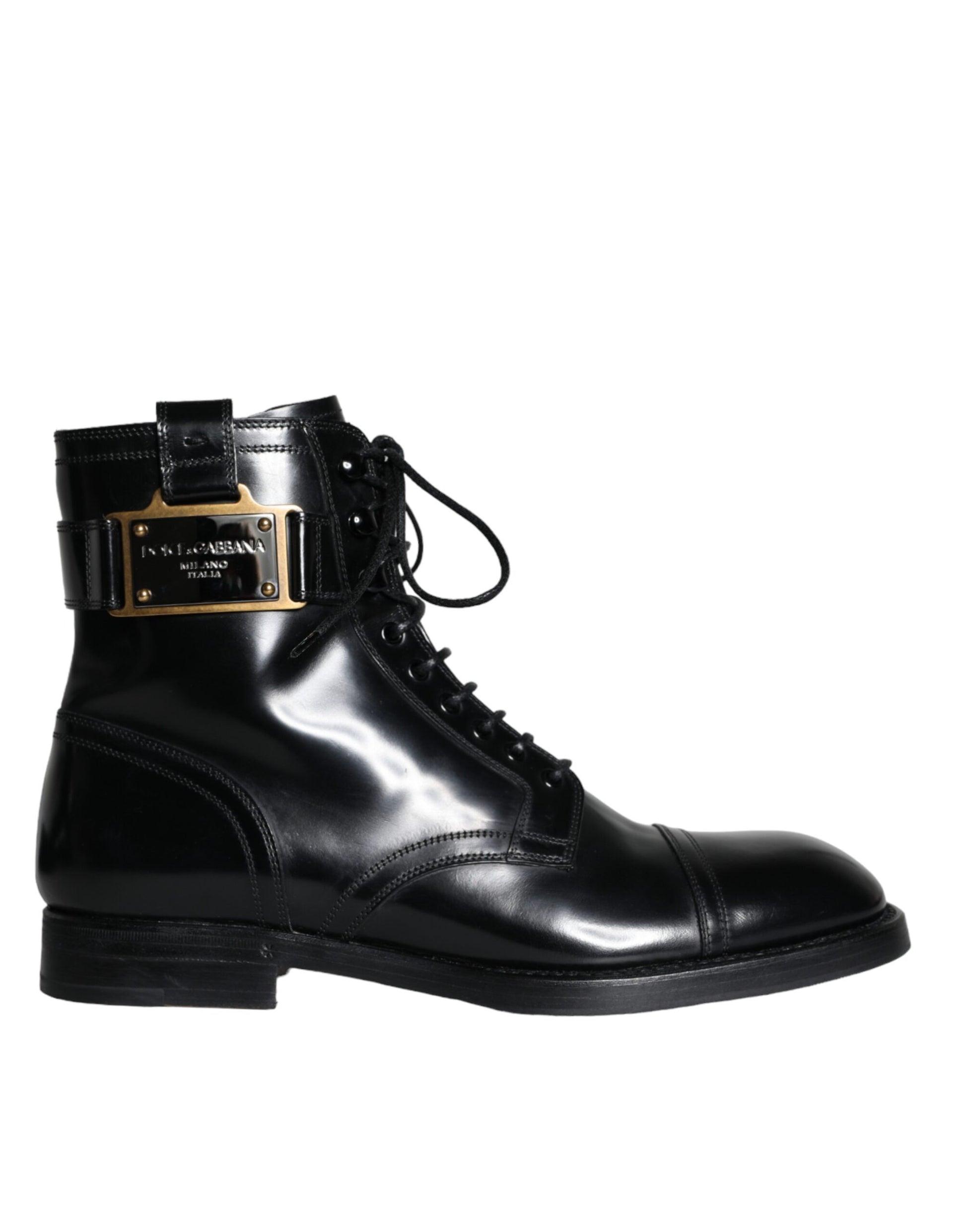 Black Logo Lace Up Mid Calf Men Boots Shoes