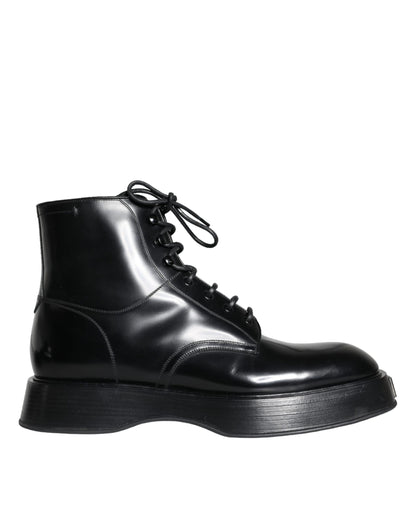 Black Leather Lace Up Ankle Boots Men Shoes