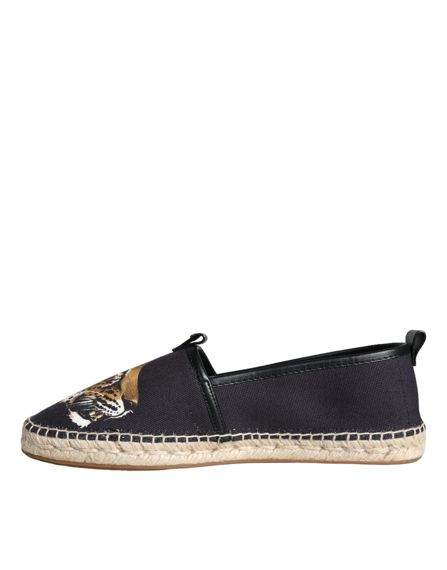 Black Cotton Leopard Slip On Espadrilles Shoes