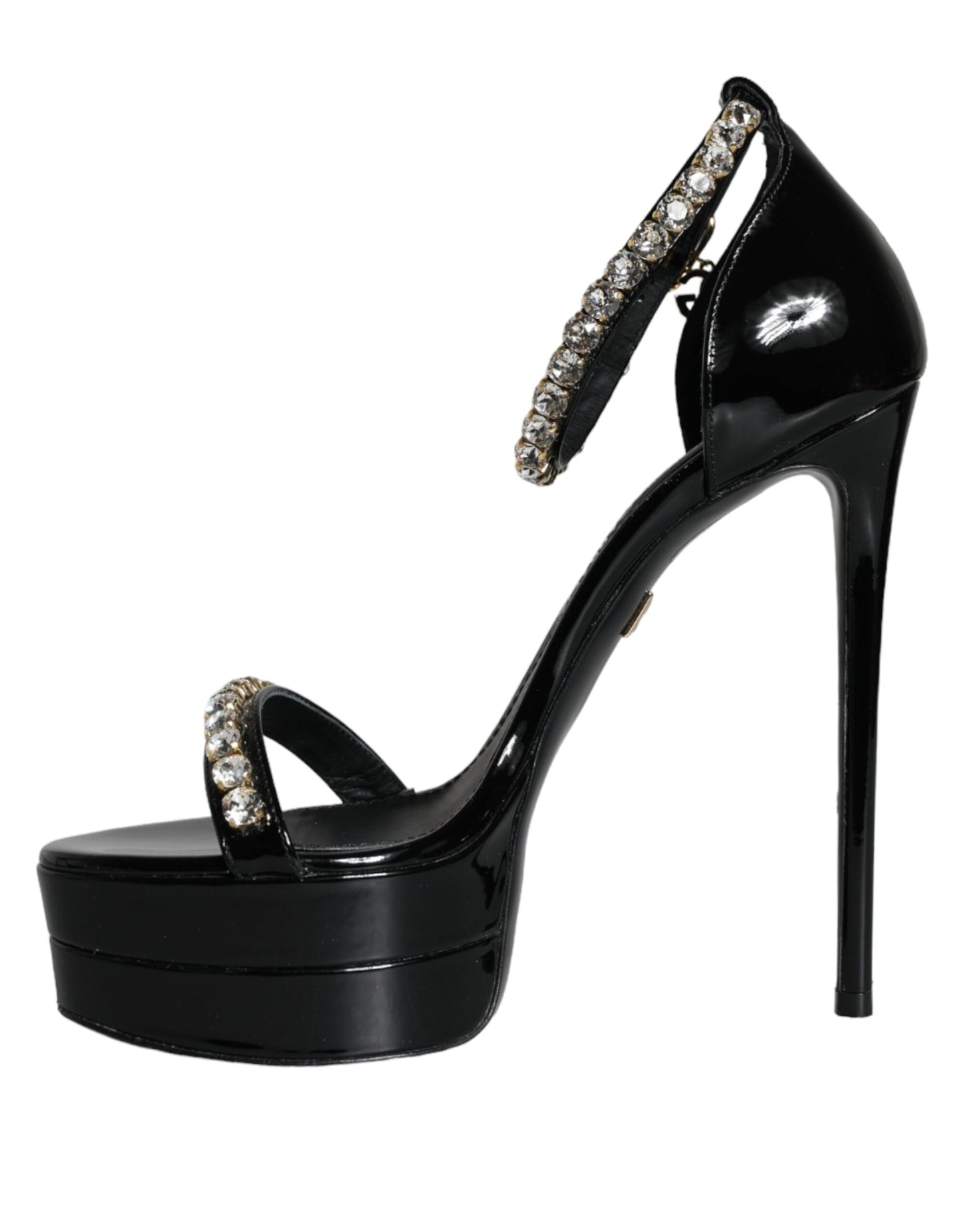 Black Keira Leather Crystals Sandals Heels Shoes