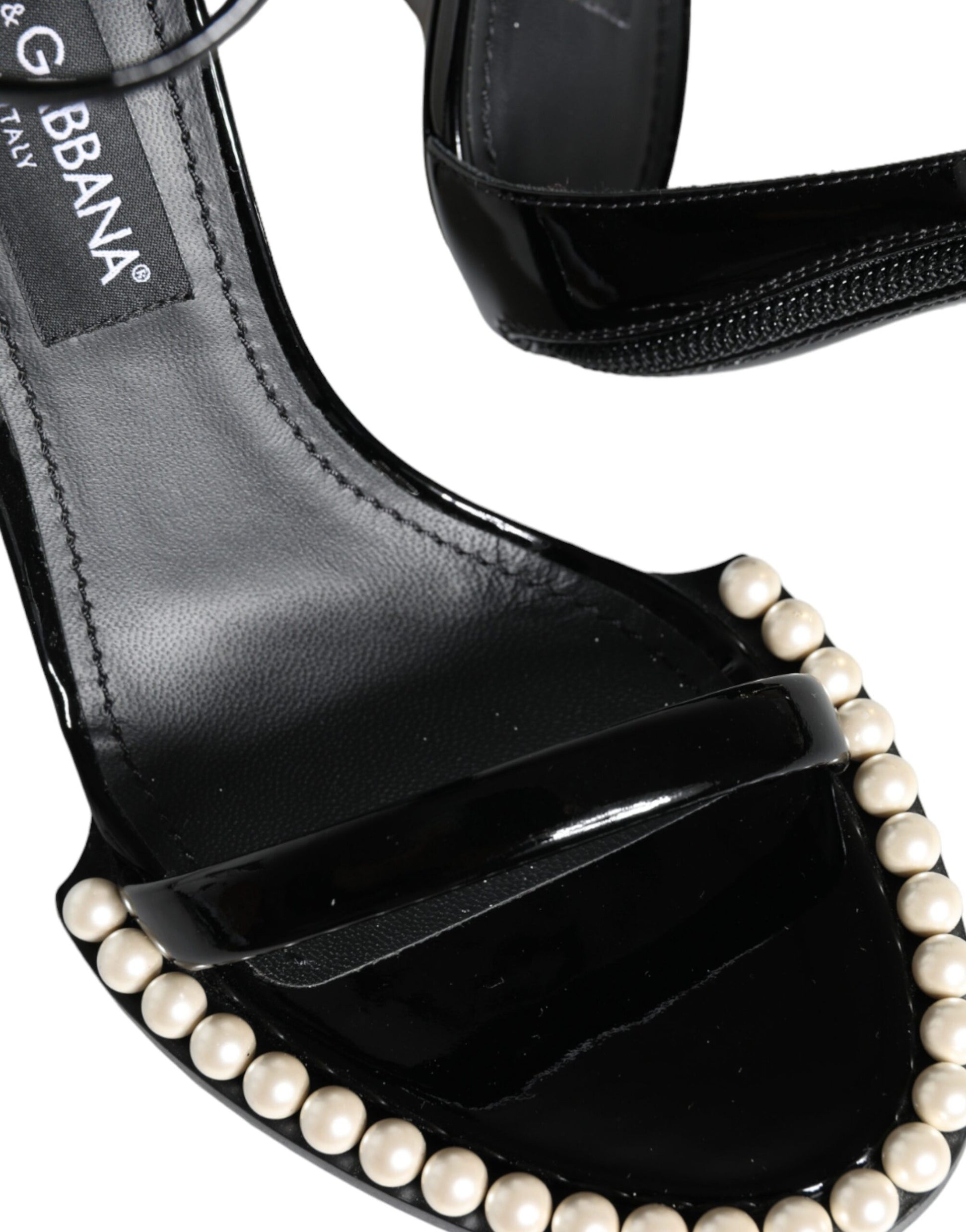 Black Keira Leather Faux Pearl Sandals Heels Shoes