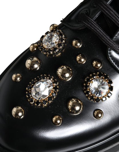 Black Leather Studs Embellished Combat Boots Shoes