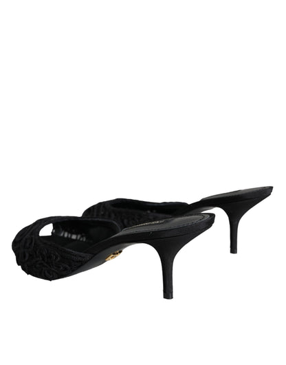 Black Keira Cordonetto Heels Slides Shoes