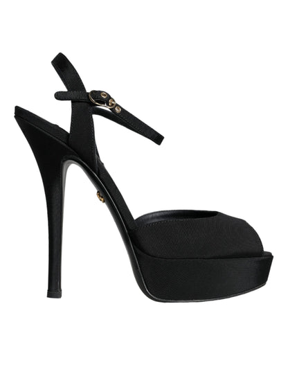 Black Leather Platform Heels Sandals Shoes