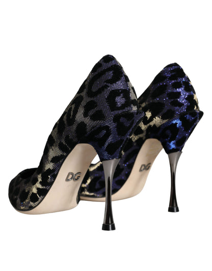 Dark Blue Leopard Lurex Heels Pumps Shoes