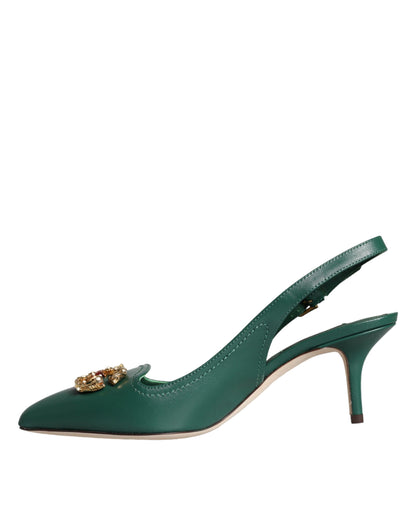 Dark Green DG Amore Leather Slingbacks Shoes