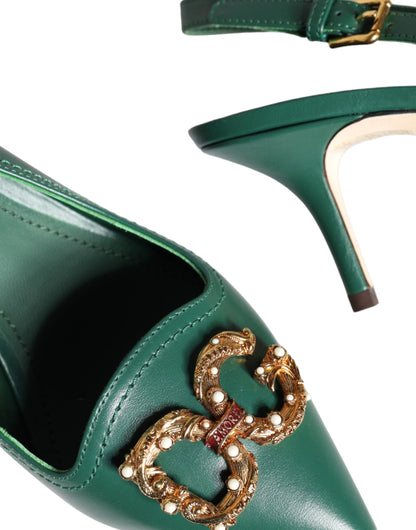 Dark Green DG Amore Leather Slingbacks Shoes