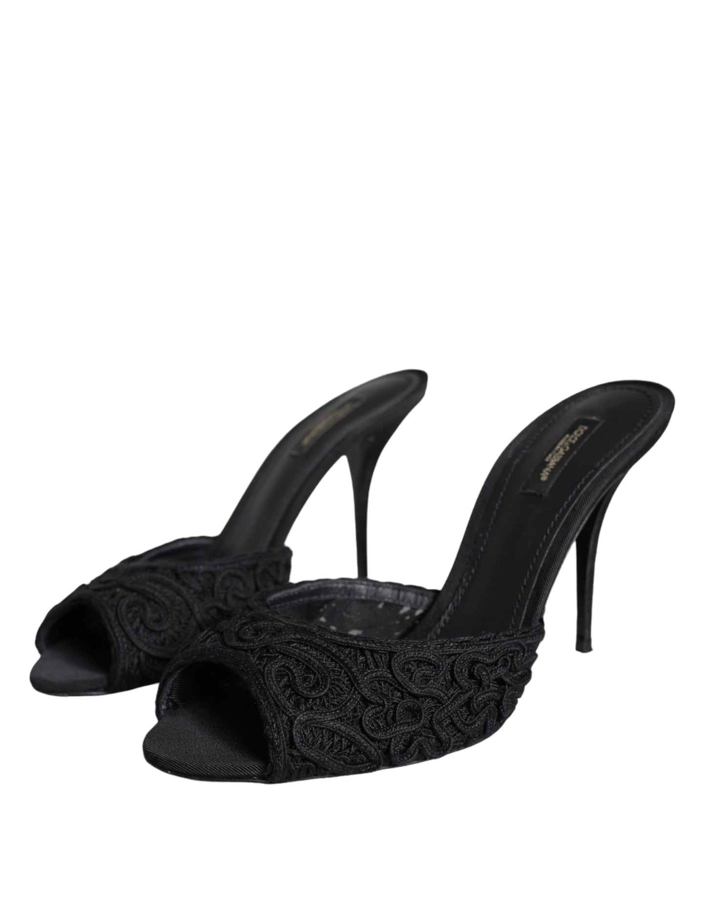 Black Keira Cordonetto Heels Slides Shoes