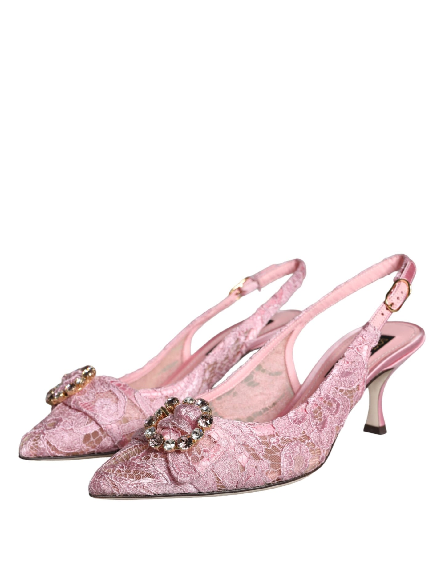 Pink Taormina Lace Crystal Heel Slingbacks Shoes