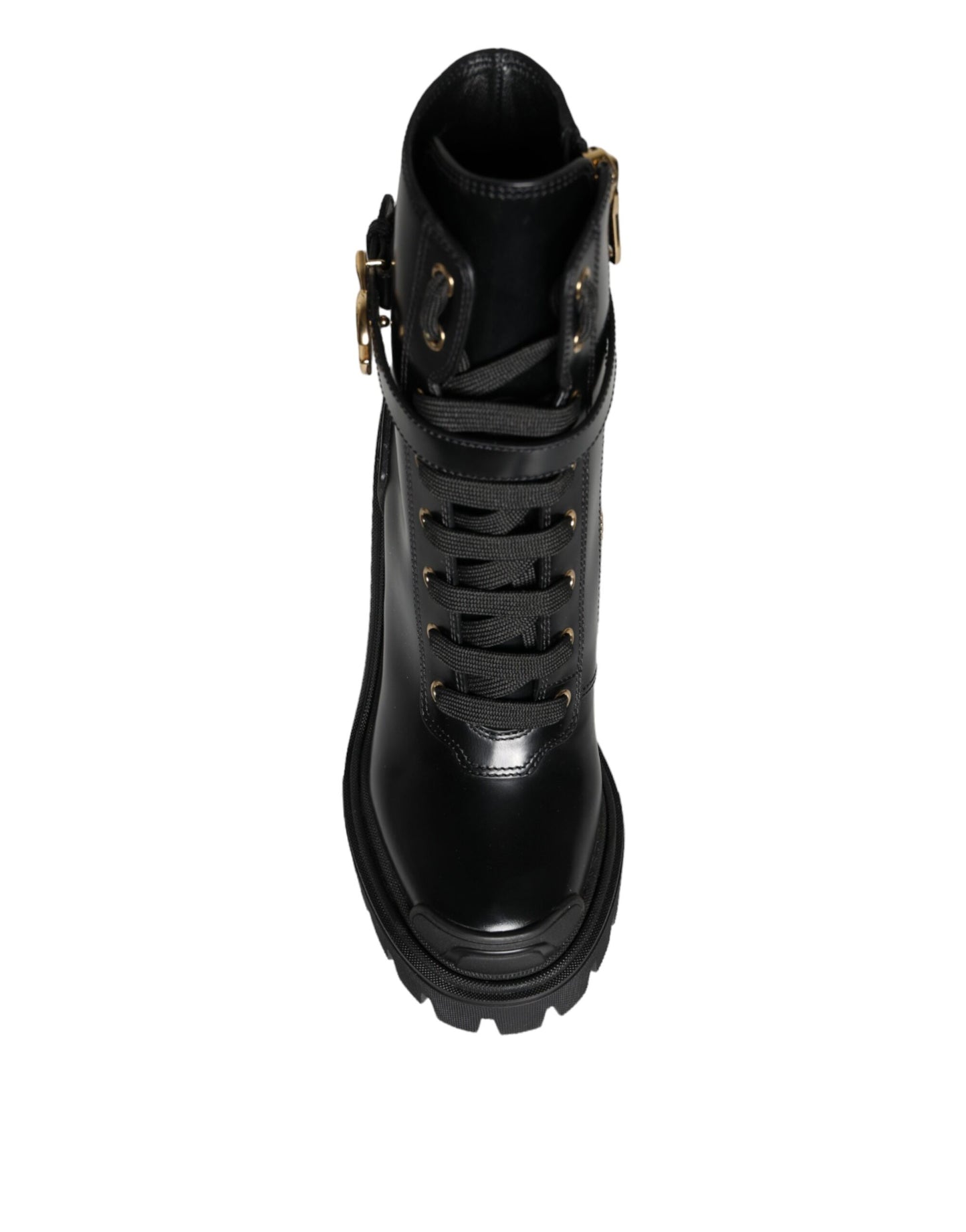 Black Calf Leather Logo Trekking Biker Boots Shoes