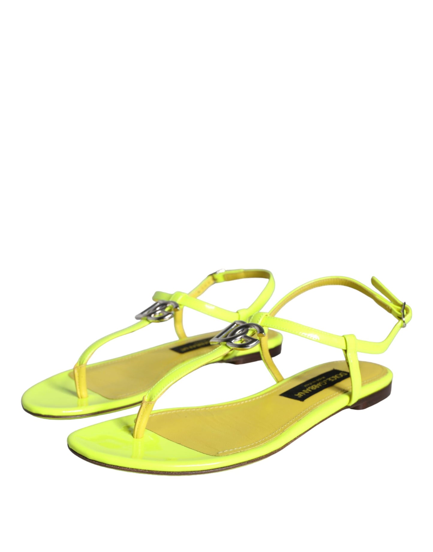 Yellow Leather DG Logo Flats Sandals Shoes