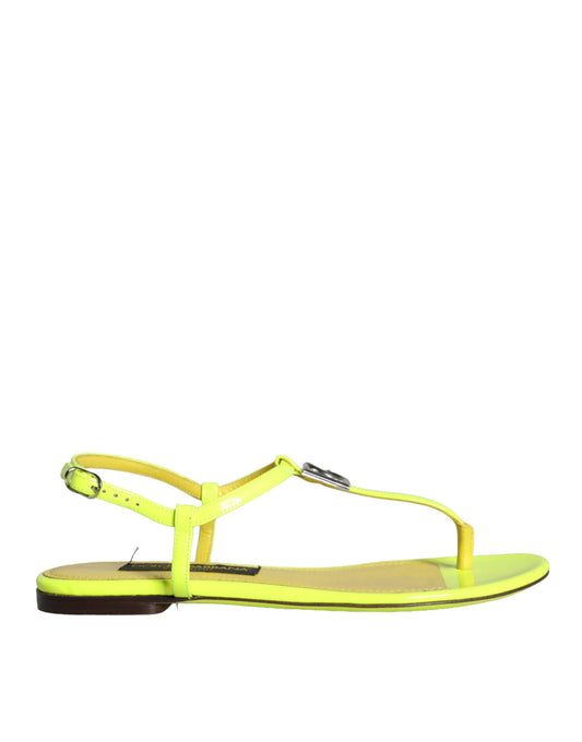 Yellow Leather DG Logo Flats Sandals Shoes