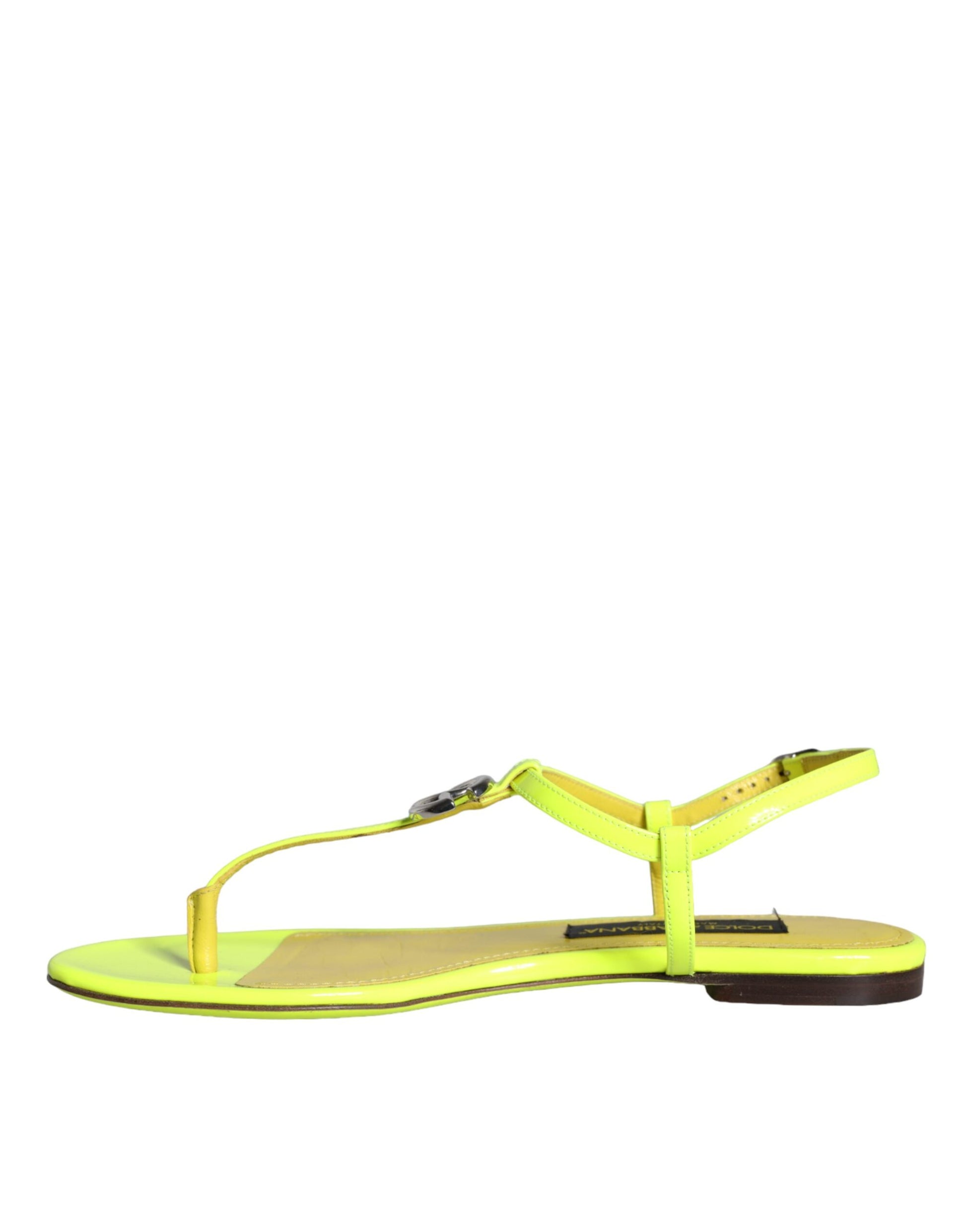 Yellow Leather DG Logo Flats Sandals Shoes