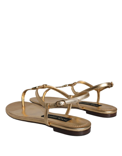 Gold Leather DG Logo Flats Sandals Shoes