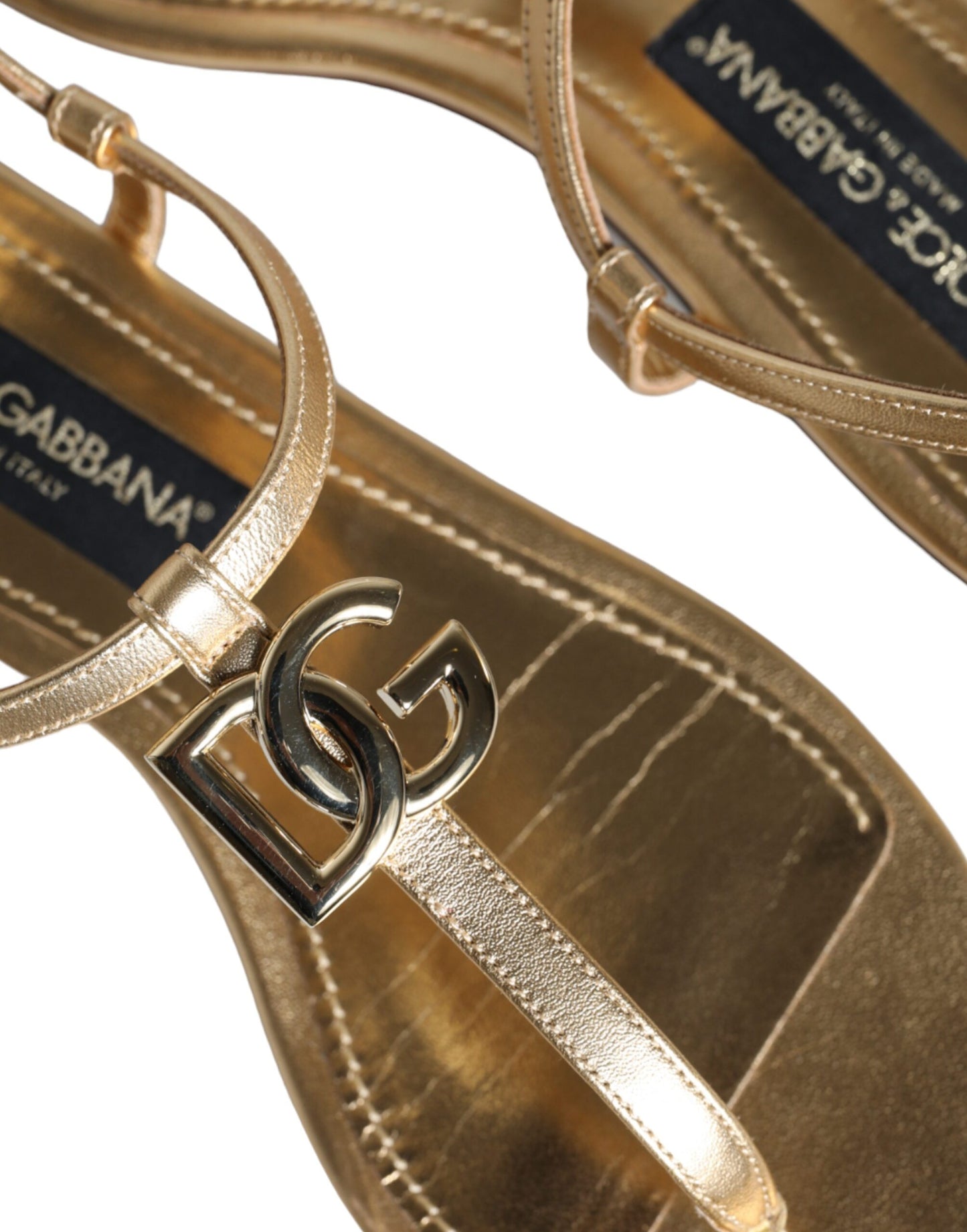 Gold Leather DG Logo Flats Sandals Shoes