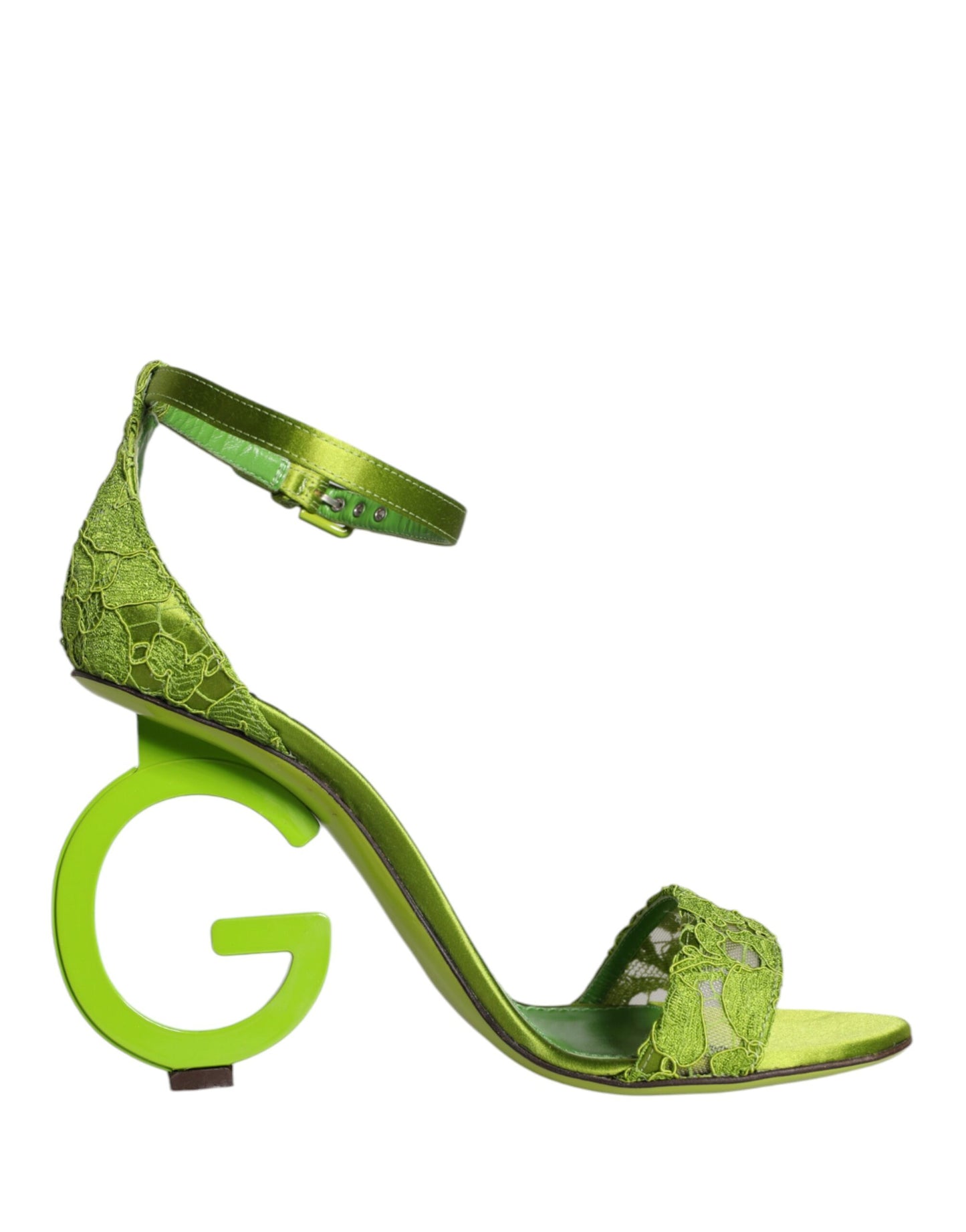 Green Lace Logo Heels Ankle Strap Sandals Shoes