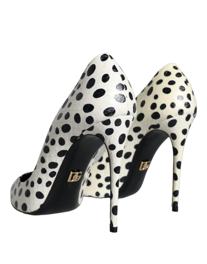 Black White Polka Dot Leather Pumps Shoes