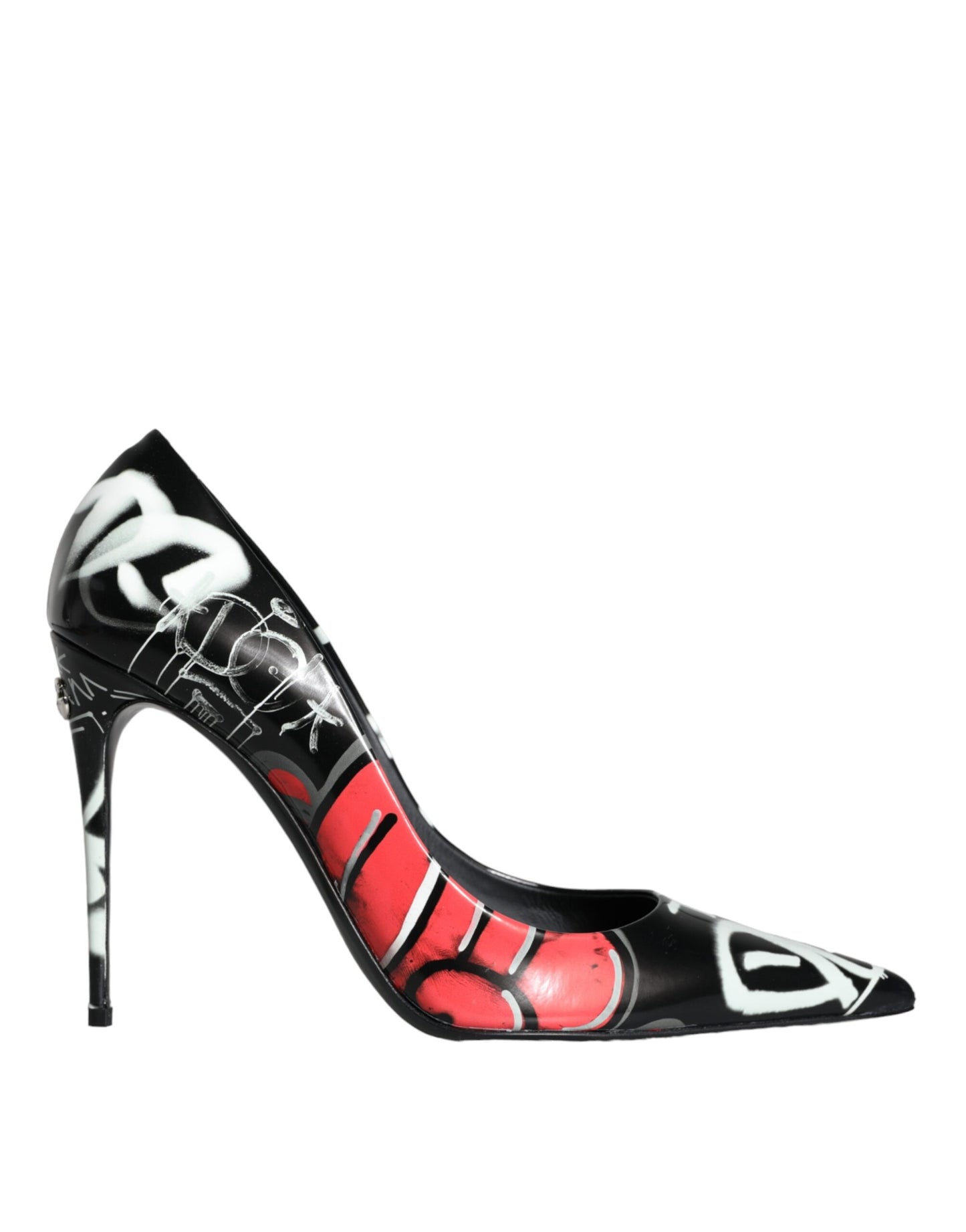 Black Graffiti Leather High Heels Pumps Shoes