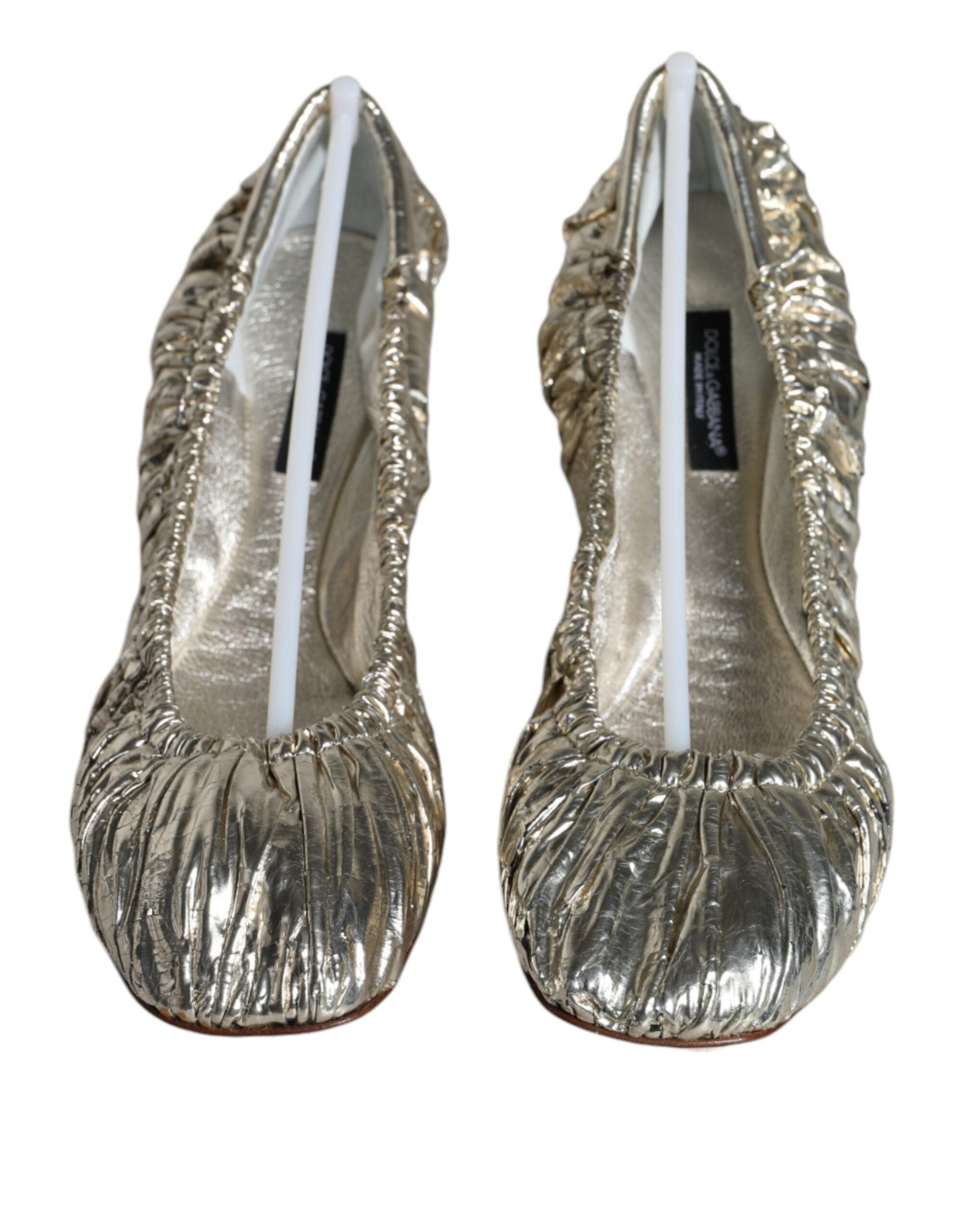 Silver Patent Leather Scrunch Ballet Flats Shoes