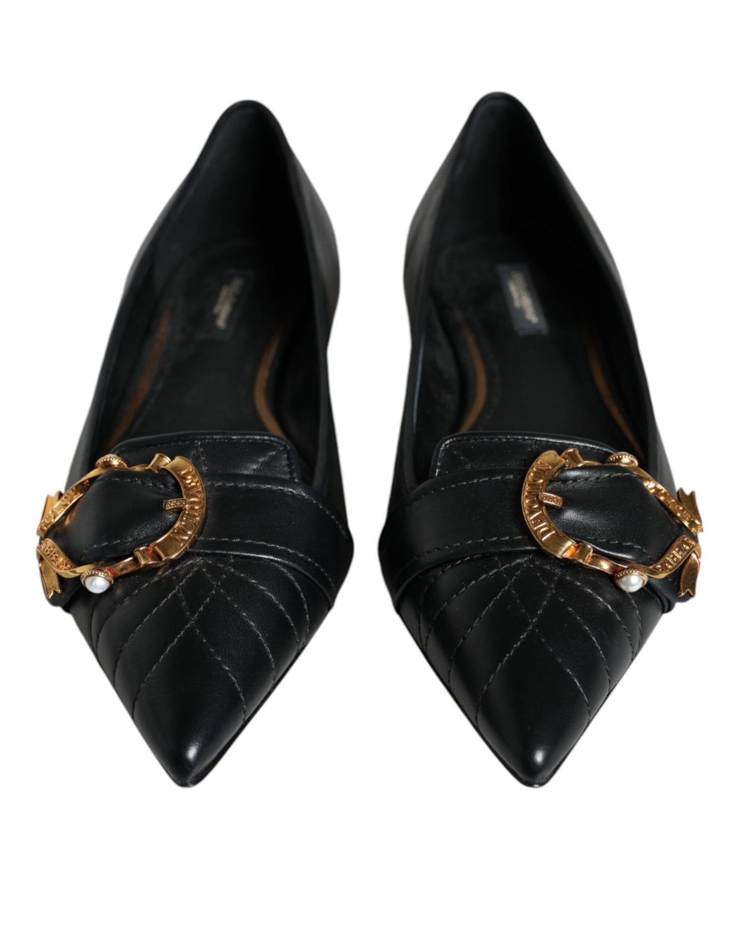 Black Devotion Leather Pointy Flats Shoes