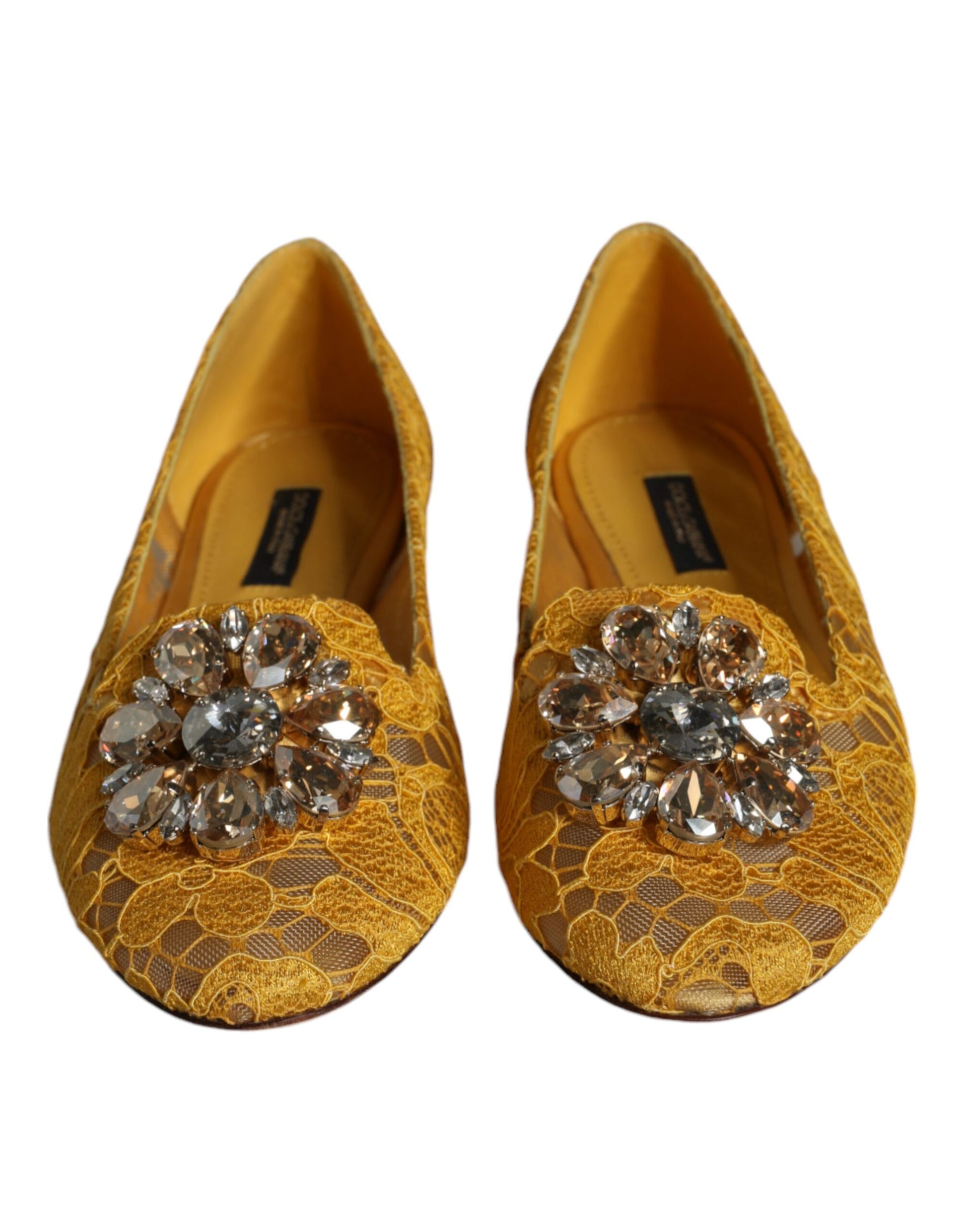 Mustard Lace Crystal Ballet Flats Loafer Shoes