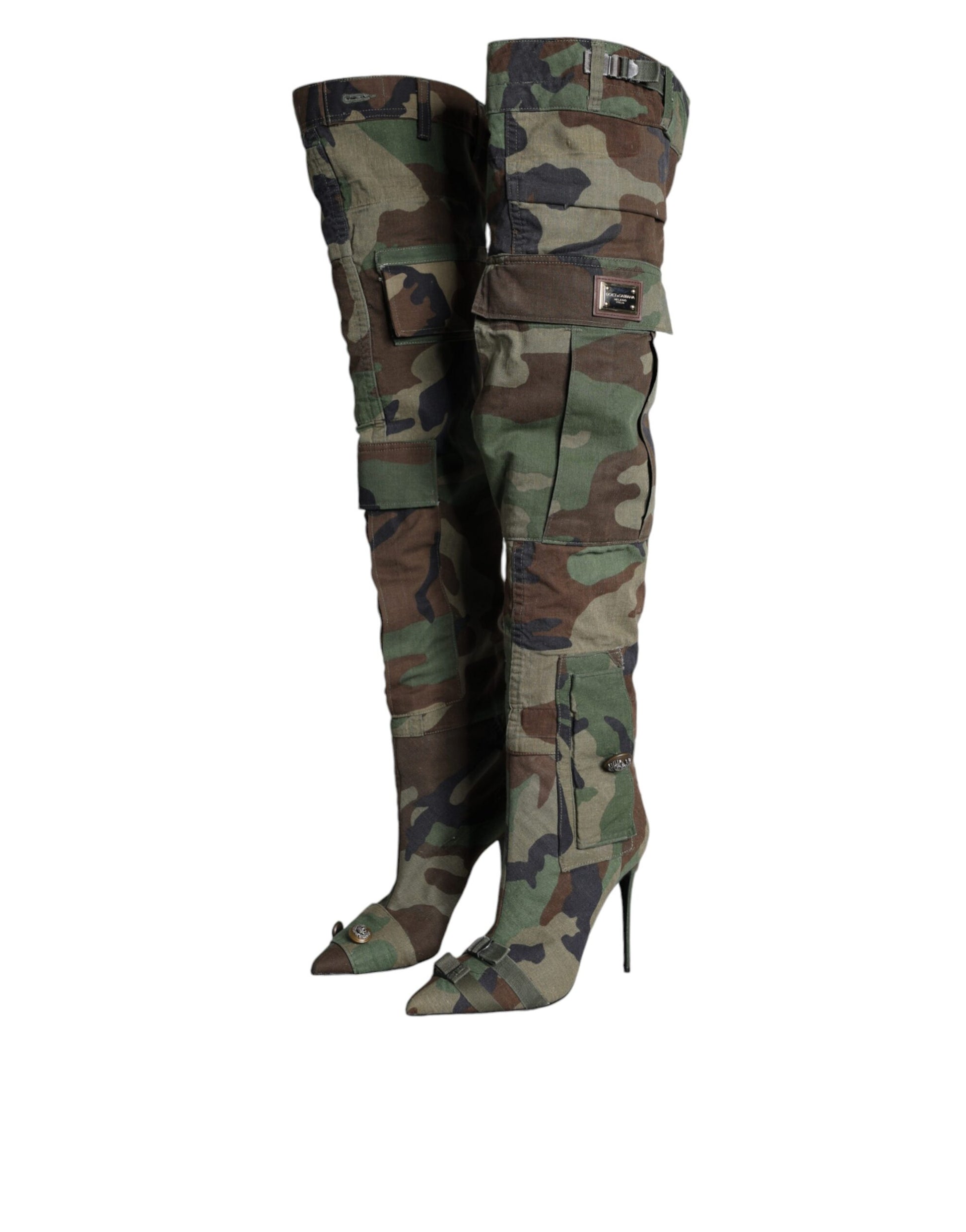 Multicolor Camouflage Knee High Heels Boots Shoes