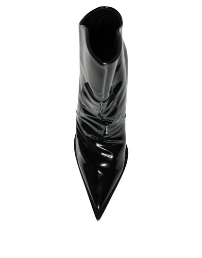 Black Patent Leather Pointed Ankle Boot Shoes