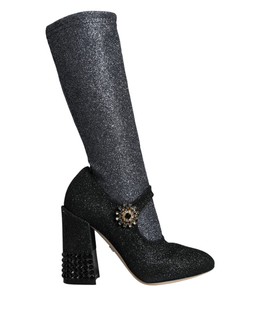 Black Crystal Mary Janes Booties Shoes