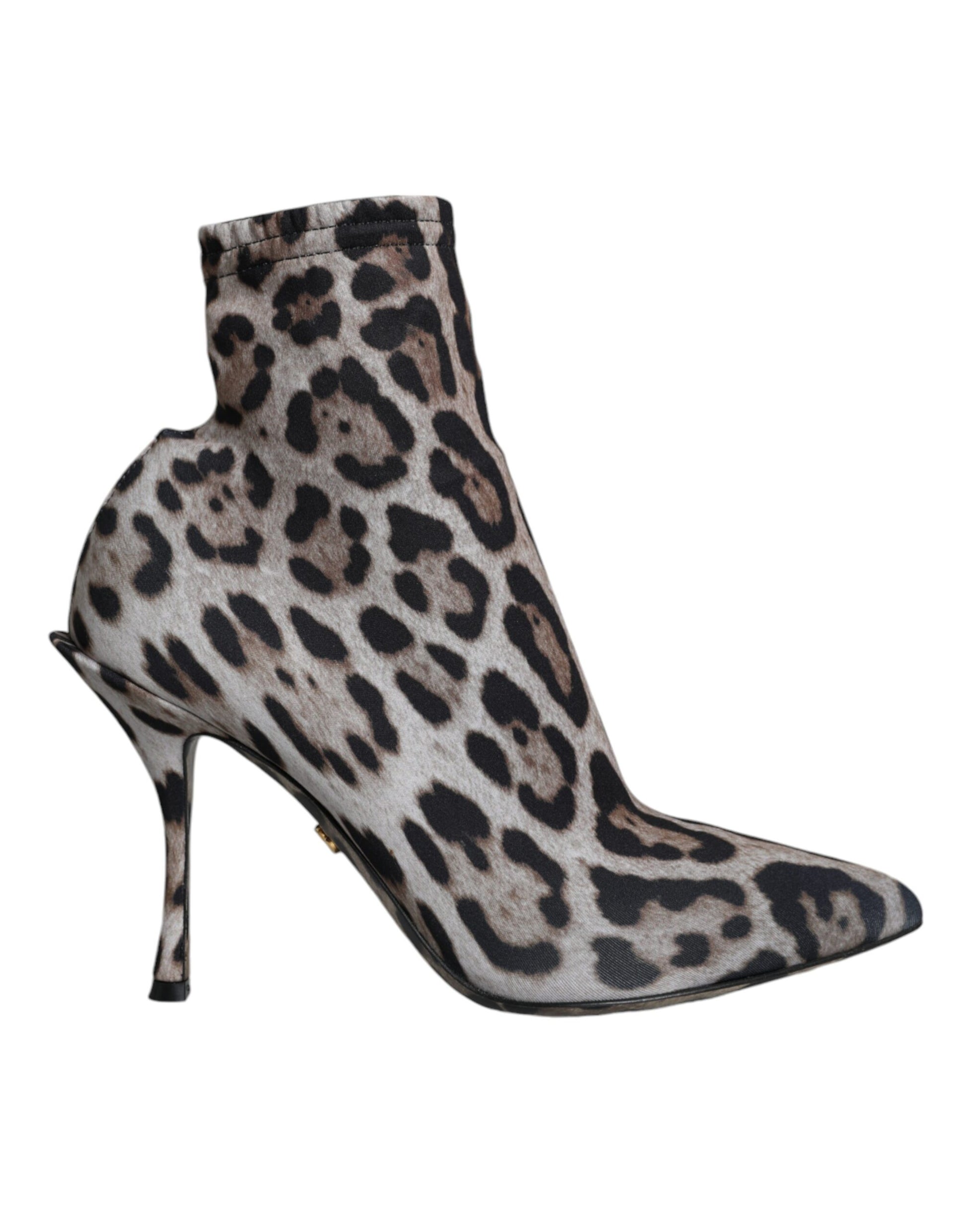 Gray Leopard Stretch Heels Ankle Boots Shoes