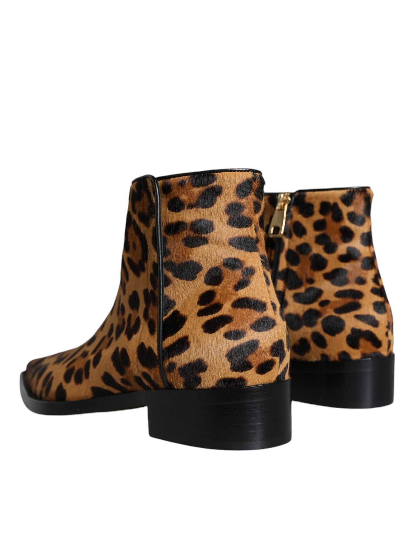 Brown Leopard Calf Fur Ankle Boots Shoes