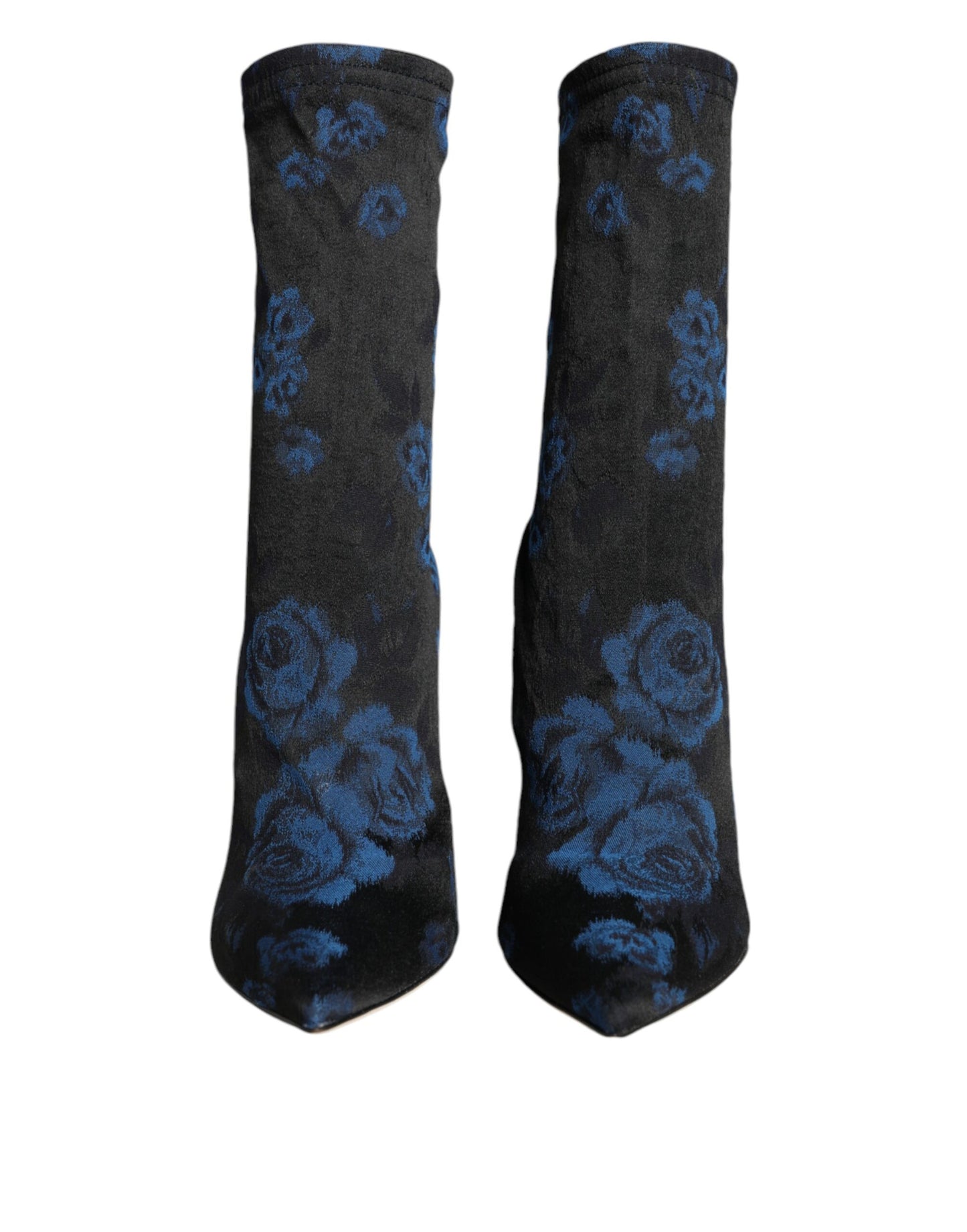 Black Floral Stretch Mid Calf Boots Shoes