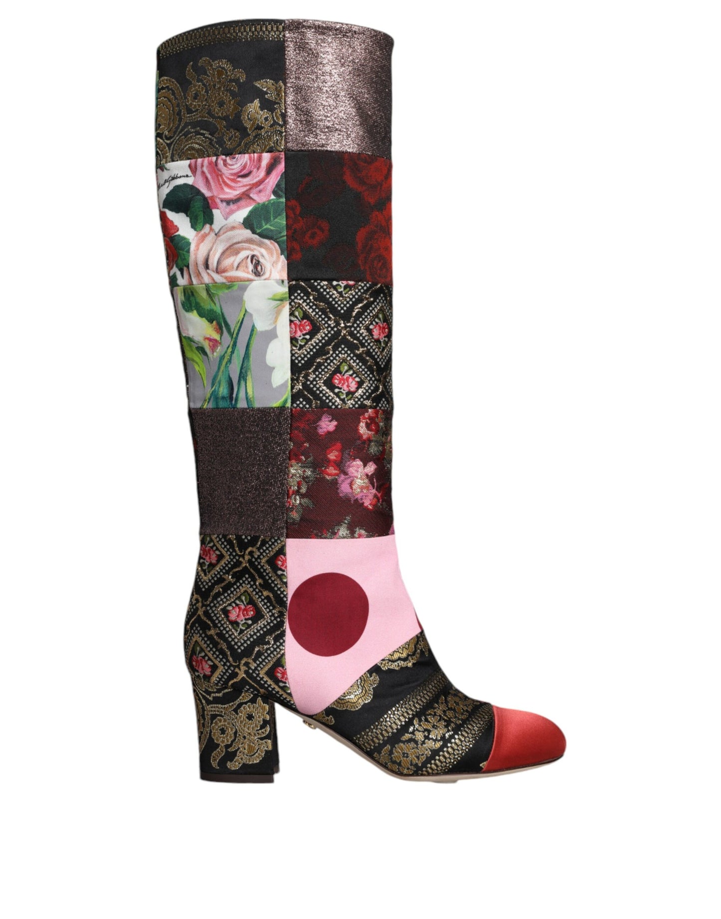 Multicolor Patchwork Print Heeled Boots Shoes