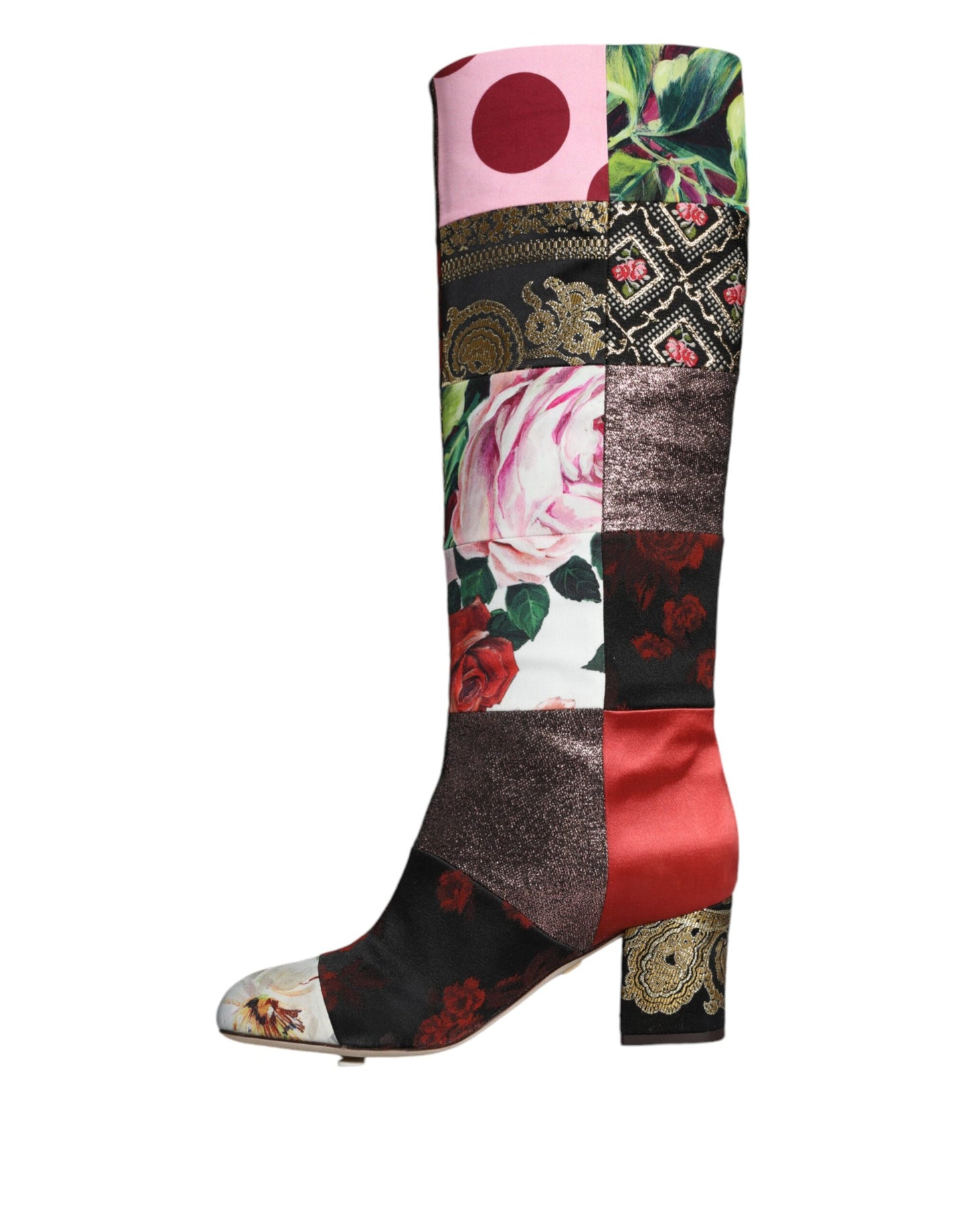 Multicolor Patchwork Print Heeled Boots Shoes